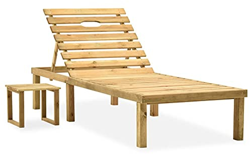 Festnight Garten-Sonnenliege mit Tisch Gartenliege Holz Sonnenliege Holz Liegestuhl Terassenliege Strandliege Kiefernholz Imprägniert