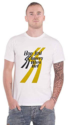 Bon Jovi T Shirt Slippery When Wet Band Logo Official Mens White M