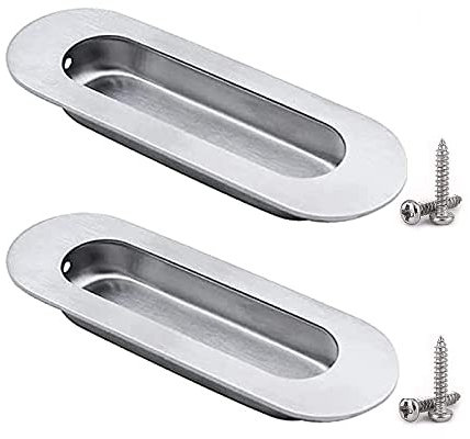 2 Pezzi Maniglia per Porta Scorrevole Integrate Maniglia ad Incasso a Scomparsa, Maniglie a Incasso in Acciaio Inox Maniglia Ovale Spazzolata lucida Antiruggine, per Cassetti, Armadi e Specchiere
