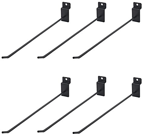 TTZEZE 6 Stück Slatwall-Haken, robuste Utility-Haken, Gitter, kommerzielle Qualität, Metall, schwarz, Regal-Sortiment, Display-Panel-Haken, Einzelhandels- und Ausstellungsprodukte