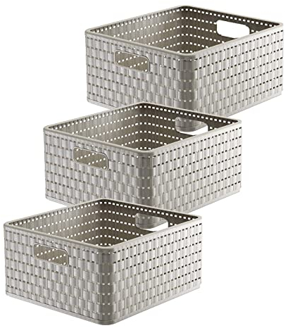 Rotho Country 3er-Set Aufbewahrungsbox Rattan-Optik, Kunststoff (PP) BPA-frei, Cappuccino, 14l, (32,8 x 30 x 16 cm)