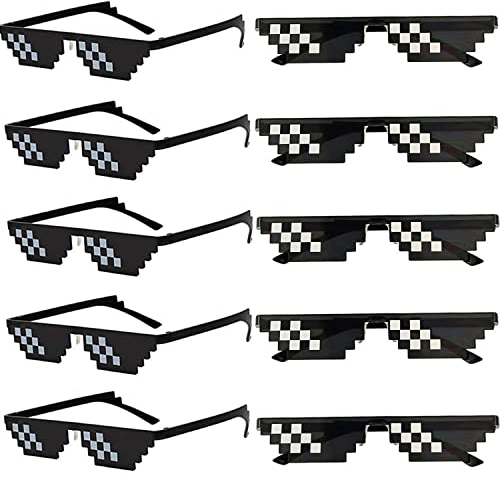 FSMILING Thug Life Sonnenbrille für Erwachsene und Kinder 8 Bit Mosaik Gläser Unisex, klein, 10 Stück, Tinny