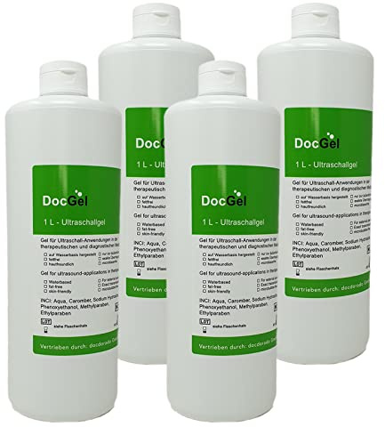 DocGel – Ultraschallgel für Ultraschallgeräte, Sonographie Gel, Leitgel, Kontaktgel, Ultraschall Gel, Übertragungsgel, medizinisch Gleit-Gel (4x 1000ml)