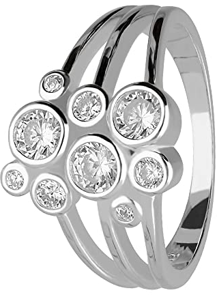 Treuheld® 3-lagiger 925 Sterling Silber Ring mit runden Kristallen | 8 Größen [01.] 48