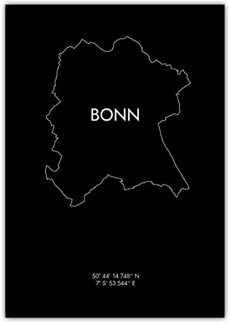Hochwertiges Poster Bonn Koordinaten #8 Umriss | Lieblingsstadt Heimat Zuhause | 70x100cm, schwarz/weiß, seidenmattes Premiumpapier, Qualitätsfarben | Minimalistisch, Skandinavisch, Modern | Made