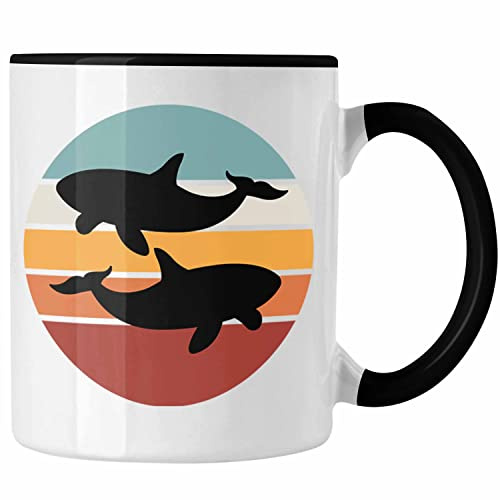 Trendation - Retro Orca Tasse Geschenk Ozean Waal (Schwarz)