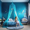 Blaues Moskitonetz für Mädchen - Prinzessinen Betthimmel Zimmerdekoration Blau - Himmelbett Vorhänge für Kinder und Baby Bett