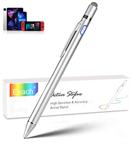 Evach Active Stylus Digital Pencil with 1.5mm Ultra Fine Tip Pen for iPad/iPhone/Samsung/HP/Dell/ASUS Tablets, Drawing Stylus Pen on Touch Screens,Grey