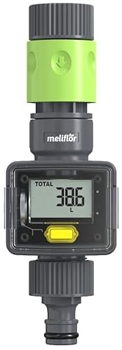 Meliflor Aqualimetro (Control de Riego) Valor expresado en litros o Galones.Varios Modos de Funcionamiento-Flujo, Consumo, Media y Total. Incluye Filtro de Malla para Evitar Atascos