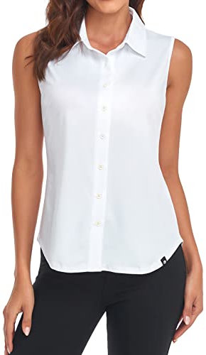 Soneven Blusa para Mujer, Elegante, Deportiva, sin Mangas, con Cuello, Polo de Golf, Verano, Transpirable, Camiseta Blusa Blanca L