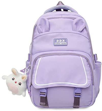 FANDARE Niedlich Schulranzen Mädchen Hochschule Rucksack Junge Schulrucksack Schultertaschen Laptop Schultertasche für Uni Reisen Freizeit Schule Büro Daypacks mit Plüsch-Accessoires Dunkelviolett