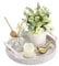 IGNPION Bandeja redonda tejida de ratán de 24.5 cm, bandeja decorativa de almacenamiento de toallas de invitados con asa, mesa organizadora de escritorio, bandeja para cocina, té, velas blanqueadas