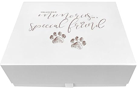 Pet Memorial Keepsake Box - White Flat Packed Folding Pet Keepsake Memory Box - Elegant Tribute for Cherished Pet Dog or Cat Memories - 28cm x 22cm x 11cm