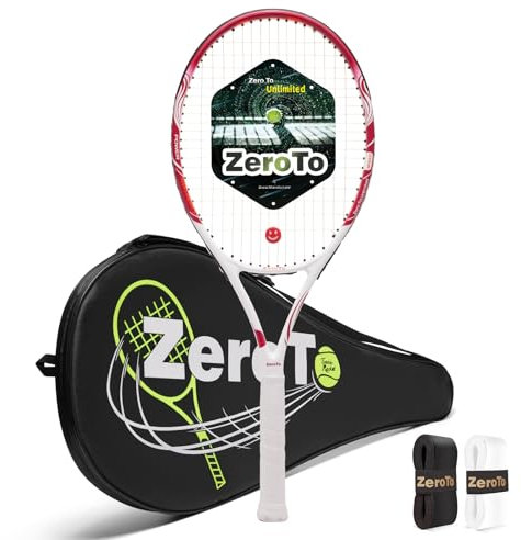 ZeroTo Tennisschläger für Erwachsene, 68,6 cm, leicht, stoßfest und werfsicher, Kohlefaser, Tennisschläger für Männer und Frauen, Anfänger, Rot
