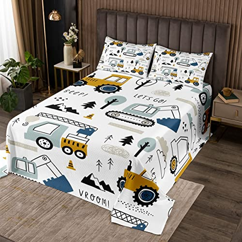 LKW Traktor Tagesdecke Kinder Teens Auto Bau Bettüberwurf Bagger Kran Zugmaschine Dekor Steppdecke 170x210cm Mädchen Jugend Schlafzimmer Dekor Karikatur Bagger Bettüberwurf Decke für Jugendliche