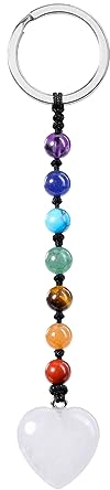 CrystalTears Herz Schlüsselanhänger 7 Chakren Perlen Anhänger Schlüsselring Edelstein Taschenanhänger Talisman spirituelle Geschenke