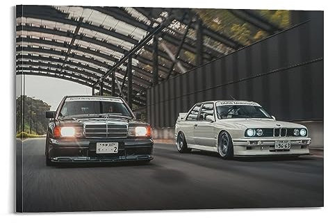 KTIN Auto-Poster AMG 190E W201 Evolution und BMW E30 M3 Sportwagen-Poster, dekoratives Gemälde, Leinwand, Wandposter und Kunstdruck, modernes Familienschlafzimmer-Dekor-Poster, 30 x 45 cm