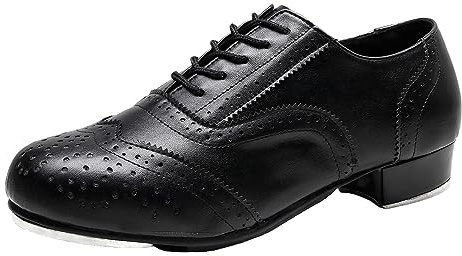 ZHENSI Zapatos De Claqué Hombre Zapatos De Baile De Salón De Tacón Bajo Zapatos con Cordones Brogue Transpirables