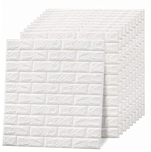 Papier Peint 3D à Décoller et à Coller en Brique, 10 Pièces de Panneaux Muraux en Brique Blanche Auto-adhésifs, Papier Peint Amovible en Mousse PE Imperméable à Peindre pour Mur de Télévision de Chamb