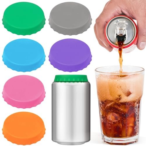 6 Pack Silicone Soda Can Cover Lids, Reusable Soda Can Lids Beer Can Covers Pop Can Covers, BPA Free Silicone Can Cover, Stopper and Protector for Soda, Beer, Beverage, Juice, Coke, Fits Standard Cans