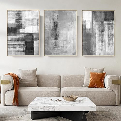 3er Set Moderne Minimalistische Leinwandbilder Schwarz Weiß Grau Geometrische Kunst Bilder Poster Set Kunstdruck Wanddekoration Bild Rahmenlos (Schwarz Weiß, 50x70cm)