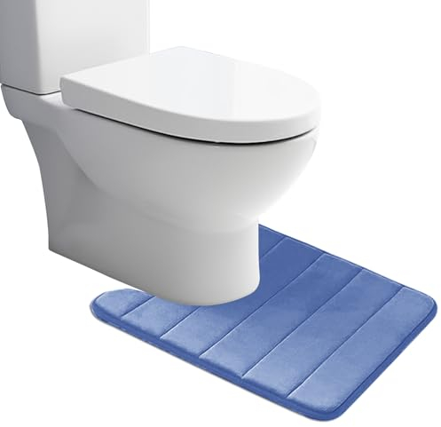 MI CASA WC Vorleger mit Ausschnitt Memory Foam Badematte rutschfest Toilettenteppich Badezimmerteppich Badvorleger Saugfähige Badezimmer Fußmatte, Schnelltrocknend, WC Teppich Hellblau 50x60cm