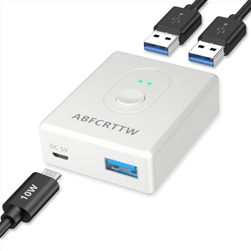USB 3.0 Switch Powered, Bi-Directional USB Switch 2PC USB Switch 1 in 2 out (2 in 1 out), USB KVM Switch for Keyboard, Mouse, Printer, Webcam, USB Switcher Supports Carplay and Android Car, White