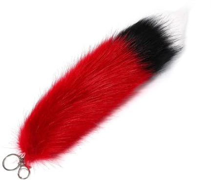 Perfeclan Plüschschwanz-Schlüsselanhänger, Metall-Schlüsselanhänger, weicher Taschenanhänger, Auto-Schlüsselanhänger für Geldbörse, Handtasche, Dekoration, Rot