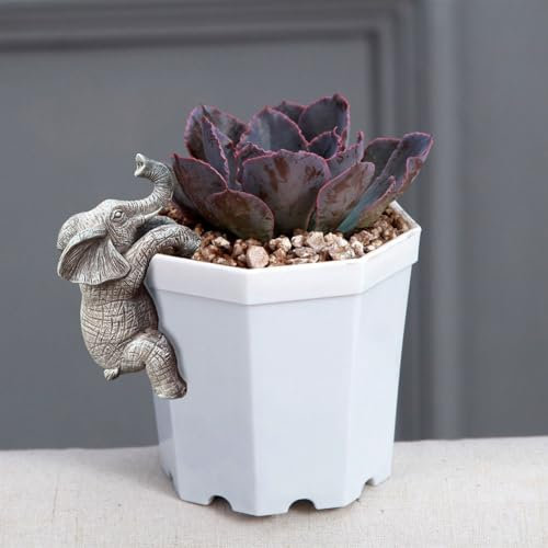 JARPSIRY Cute Climbing Elephant Flower Pot Hugger Figurines Resin Hanging Elephant Statue Planter Pot Decorations for Home Garden Fence Balcony Patio Lawn Yard Ornaments