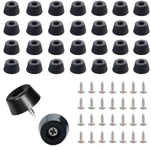 28 Pcs Rubber Feet Non Slip Rubber Feet for Furniture Floor Rubber Furniture Feet with Stainless Steel Screws Garden Furniture Feet for Furniture Leg Pads (D15x12xH8mm)
