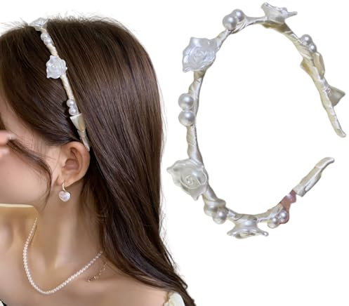 Pearl Headbands for Women White Headband Rose Flower Headband Floral Hairband Fashion Wedding Headpiece for Girls 3909