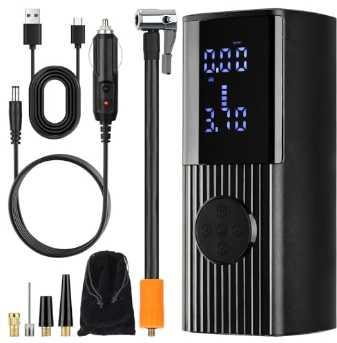 GEAREVER Tragbarer Elektrische Luftpumpe mit 6000mAh Akku, 150PSI 12V DC Wiederaufladbarer Elektrischer Kompressor mit mit LED Licht für Auto Fahrrad Motorrad Bälle, AutoOff, USB-Powerbank