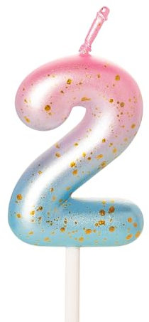 Mermaid Theme 2nd Birthday Candles - Pink & Blue, Number 2 Candles for Cake Toppers