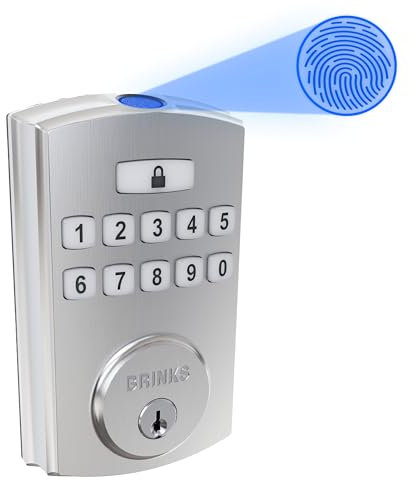 Brinks Fingerprint & Keypad Electronic Door Lock with Deadbolt, High-Security Keyless Entry Smart Lock for Front Door, Up to 50 User Codes, Automatic Locking, Satin Nickel