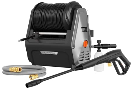 Giraffe Tools Wall Mounted Pressure Washe Essential, Max 2400 PSI, 2.0 GPM Electric Power Washer with 30M Retractable Hose, 500 ML Foam Cannon, 0°-40°Rotary Nozzle for Cars/Patios Black
