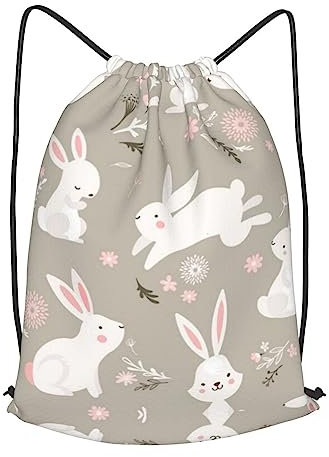 SBKGBIEHG Osterhasen-Rucksack mit Kordelzug, wasserdicht, leicht, Sportrucksack für Damen und Herren, Schwarz , M