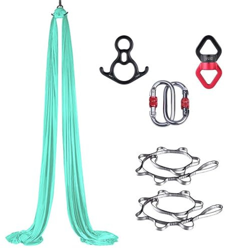 PRMTYUP LufthäNgematte, Luftyoga-Schaukel, Akrobatische TanzhäNgematte, Luftyoga-HäNgematte, Luftyoga-AusrüStung, Luftseiden-Hardware-Kit, FüR Akrobatischen Tanz, Luftyoga,G,10M*2.8M