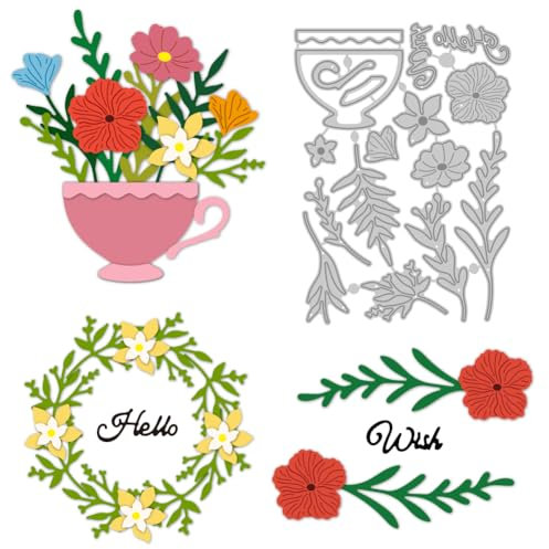 DELORIGIN Teetassen Blumen Stanzformen Blätter Stanzformen Kartenherstellung Valentinstag Stanzschablonen Neuheiten 2025 Prägeschablonen Zum Prägen Scrapbooking Basteln Festival Dekor