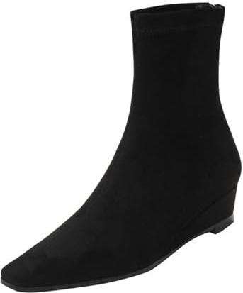 liaddkv Damen Ankle Boots Mit Absatz Elegant, Stiefeletten Mit Elastischer Ferse Wildleder Schlupf-Boots Keilabsatz Kurzschaft-Stiefel Winter Schlupfstiefeletten High Heels Damenstiefel