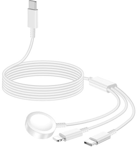 Watch Charger for Apple iWatch 3 in 1 Charger Cable for iPhone iPad Android Devices Wireless Charging Dock for iWatch Series 10/9/8/7/6/5/4/3/2/SE/SE 2/Ultra/Ultra 2 (1.2m, White)