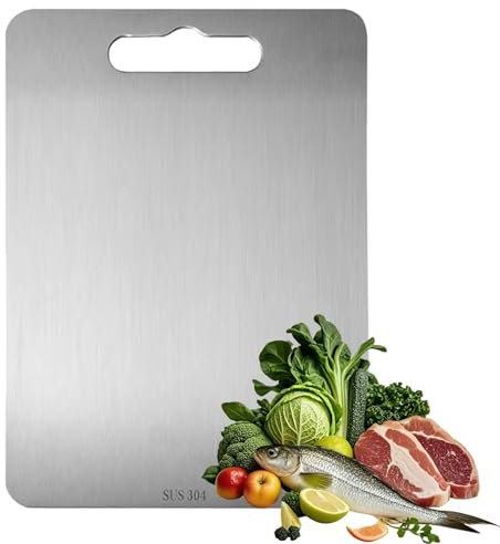 Tagliere in Acciaio Inox 304 di Prima Qualità, Doppio Lato per Alimenti, Tagliere inTitanio, Adatto Anche Come Taglierina per Pasta, da Forno, da Cucina, 29 x 20 cm 