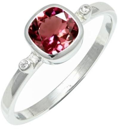 JEWELSTREZORO Rosa Turmalin im Labor gezüchtet Edelstein-Bandring für Herren und Damen, alle Größen, 925er-Sterlingsilber,Geschenkartikel, Schmuck TSR1245AR_12 (58 (18.5))