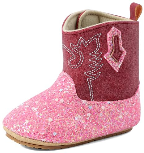 LACOFIA Stivaletti Invernali Neonata Stivali Primi Passi Stivali Western Cowboy Bambina con Suola Morbida Antiscivolo Rosso 12-18 Mesi