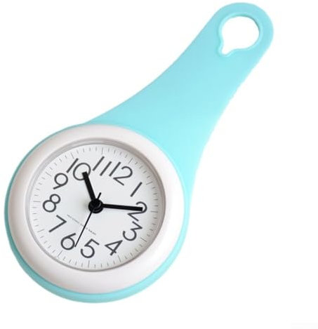 Besttoolifes Orologio da appendere al bagno, bianco, con corda per doccia, resistente all'acqua, orologio da appendere piccolo, orologio digitale silenzioso da parete per doccia e cucina (ciano)