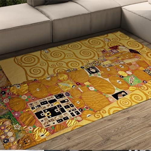 BYLEEHOMED Gustav Klimt Cartoon Maschinenwaschbarer Teppich 60x120cm Ultrathin Lovers Artwork Design Ideal für Wohn- oder Schlafzimmerdekoration