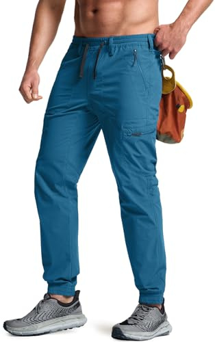 CQR Men's Lightweight Vent Hiking Pants, Water-Resistant & Breathable Sports Outdoor Athletic Pants with Elastic Waist, Ascend Peak Glaucous, 34W x 30L