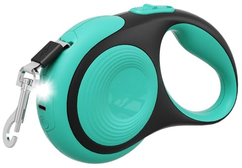 Einziehbare Hundeleine, 3/5 m, 30 kg, Robuste Hundeleine mit LED Taschenlampe, Einhandbremse Haustier Leine, Verwicklungsfreie Rollenleine für Kleine und Mittelgroße Hunde