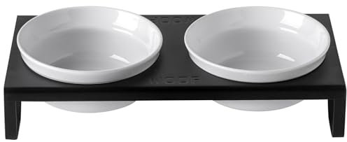 Ceramic White Dog Bowls Set - 6 inch Wide Dog Food & Water Bowls, Elevated Feeding Bowls with Metal Stand for Indoor Cats and Medium Dog,2 Bowls+1 Stand Set for Wet and Dry Food