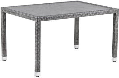 METRO Professional Outdoor Esstisch Barbados, Aluminium/PE-Rattan, 130 x 90 cm, Tischplatte in Steinoptik, Wetterfest, Rechteckig, Grau