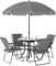 Outsunny Conjunto de Mesa y Sillas Jardín de 6 Piezas Muebles de Jardín Exterior con 4 Sillas Plegables Mesa de Vidrio y Sombrilla para Terraza Patio Gris